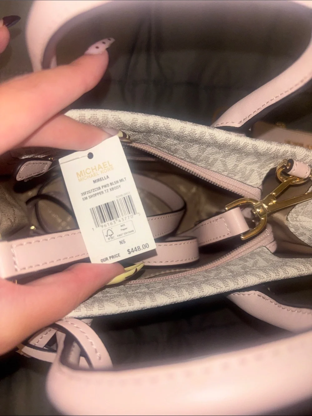 NWT Michael Kors Mirella Pink and Ivory Signature Satchel